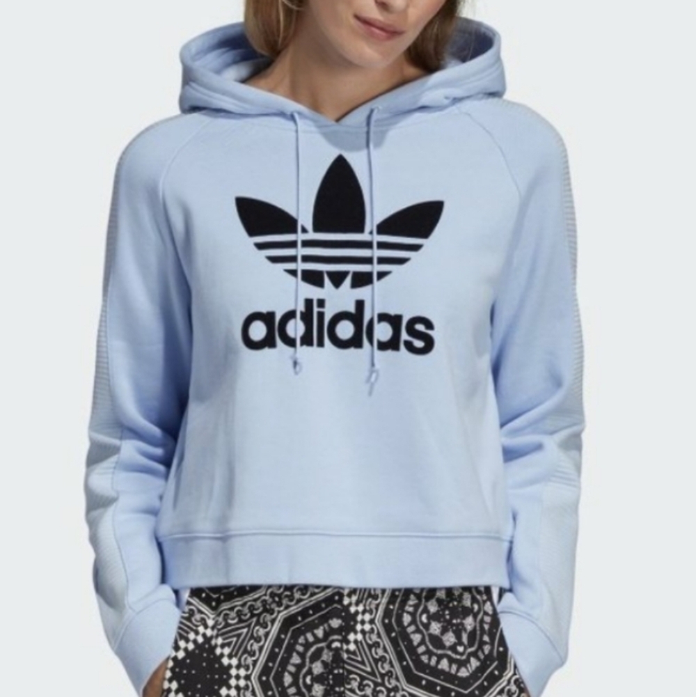 Adidas Cropped Hoodie Ribbed Sleeves